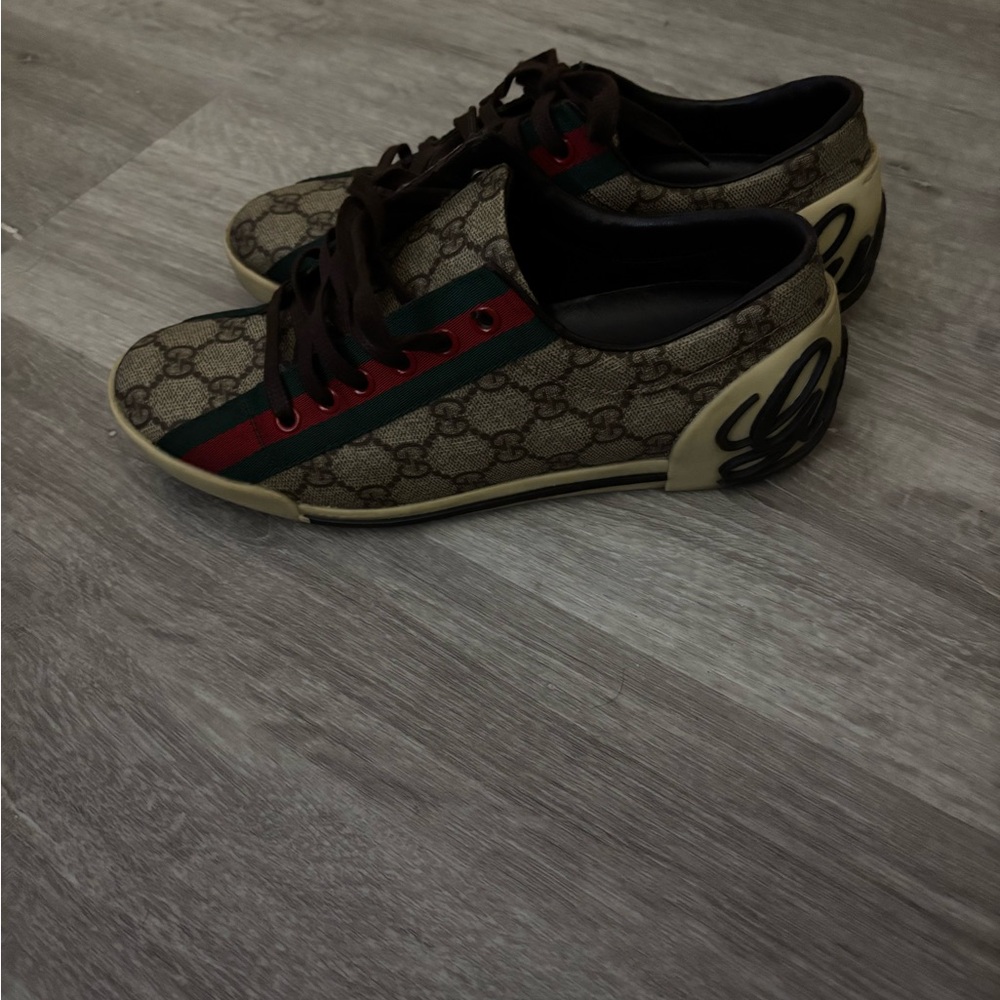 Gucci Beige and Green Patterned Women's Sneakers